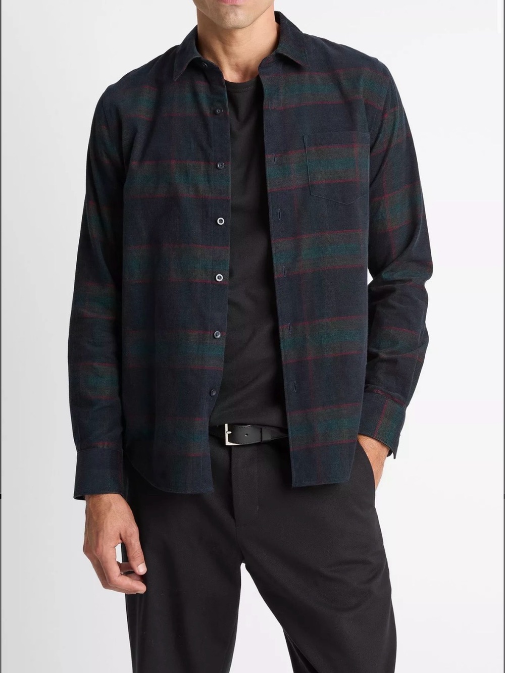 Vince Men's Holme Plaid Corduroy Button Front Shirt Navy Green M! NWT!!